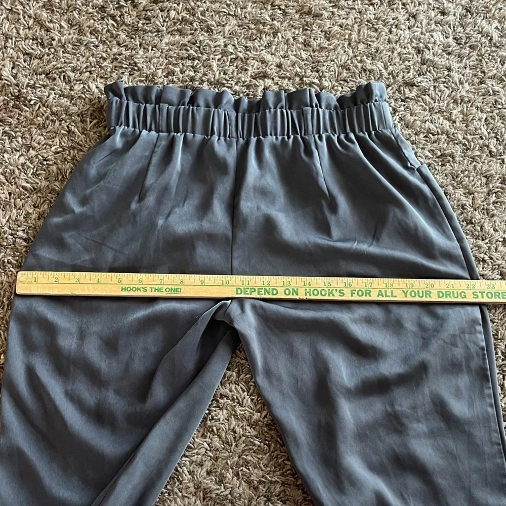 Lulu’s satin gray green paper bag elastic waist cuffed pants